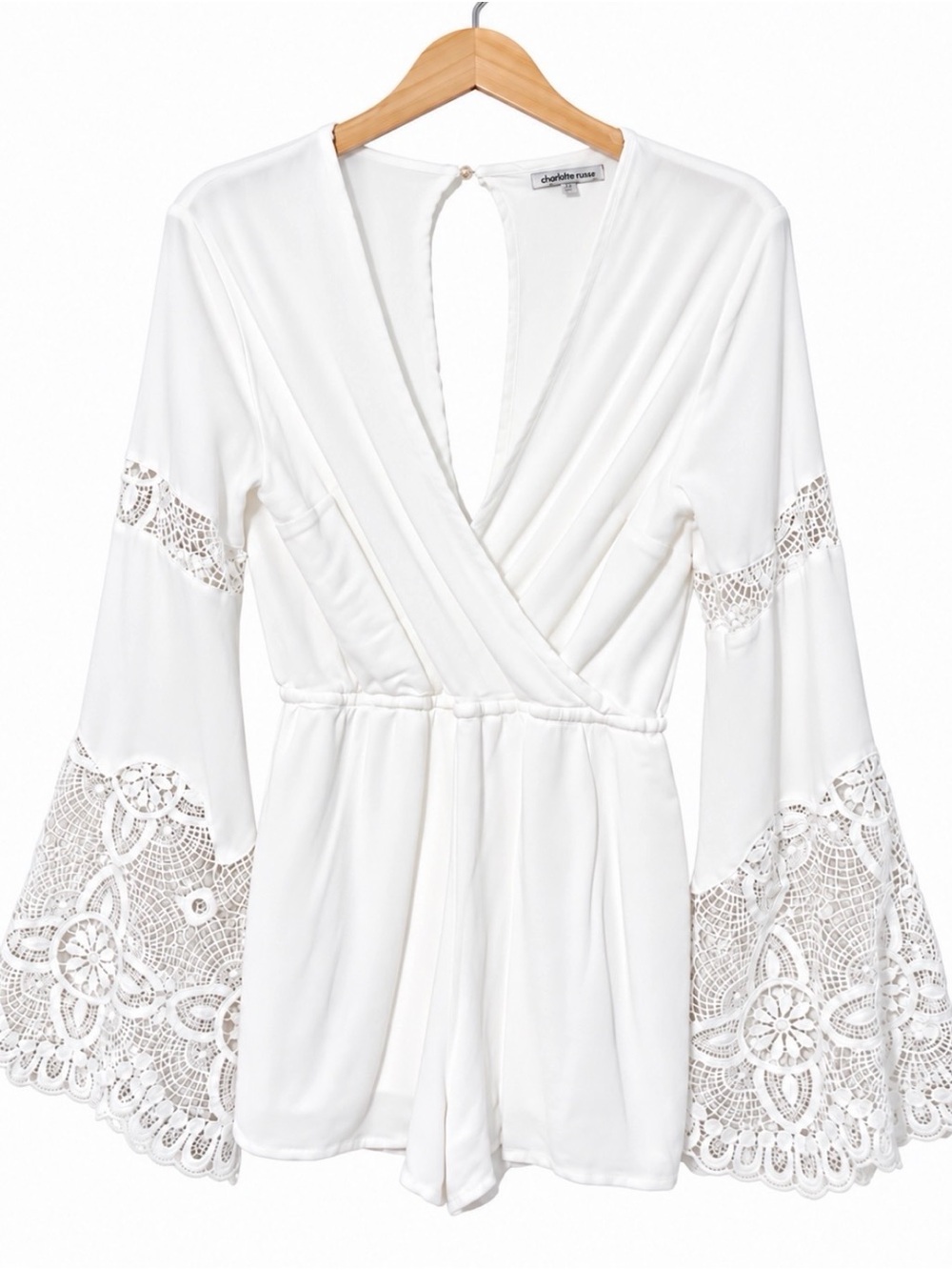 White boho Lace-Trim Wrap Romper - Elegant Women's Top